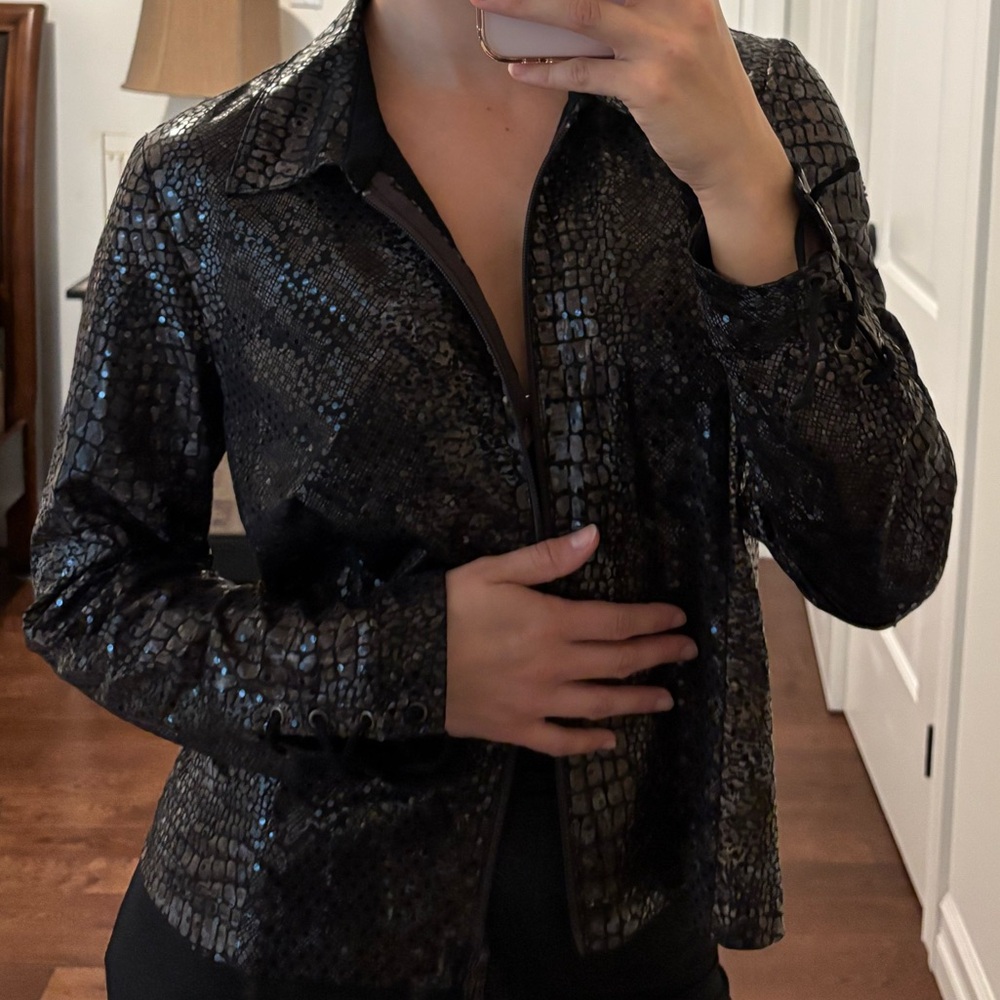 Joseph Ribkoff Sequin Crocodile Pattern Jacket - Picture 6 of 12